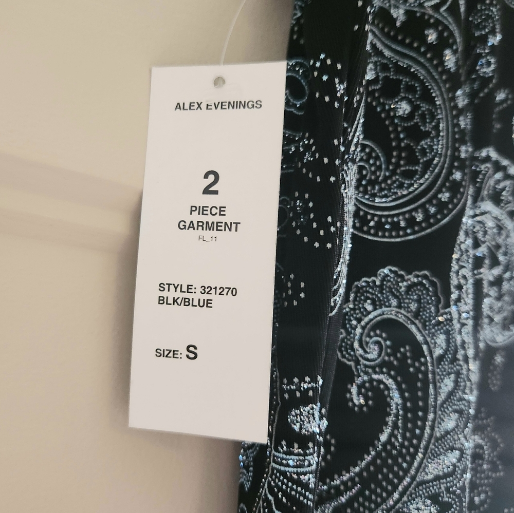 Alex Evenings 2 Piece Glitter Paisley Tank Jacket Set Black Blue Womens S New - Picture 12 of 12